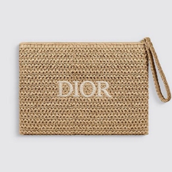 Dior Raffia Summer Clutch Make Up Pouch VIP Gift Handbag Novelty Authentic NEW - Picture 2 of 8